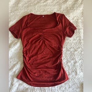 Womens Sweetheart Neckline Tops Short Sleeve Fitted Ruched Going Out Shirts